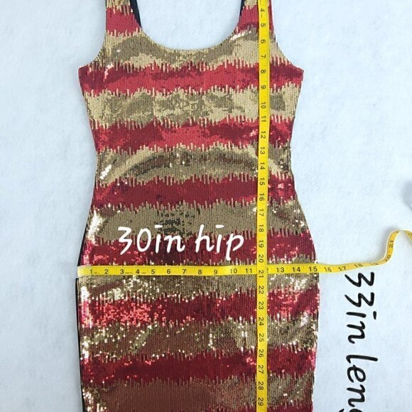 Codigo Burgundy, Gold, Sleeveless Zigzag Sequined Dress With Black Back Size Med - Picture 5 of 8